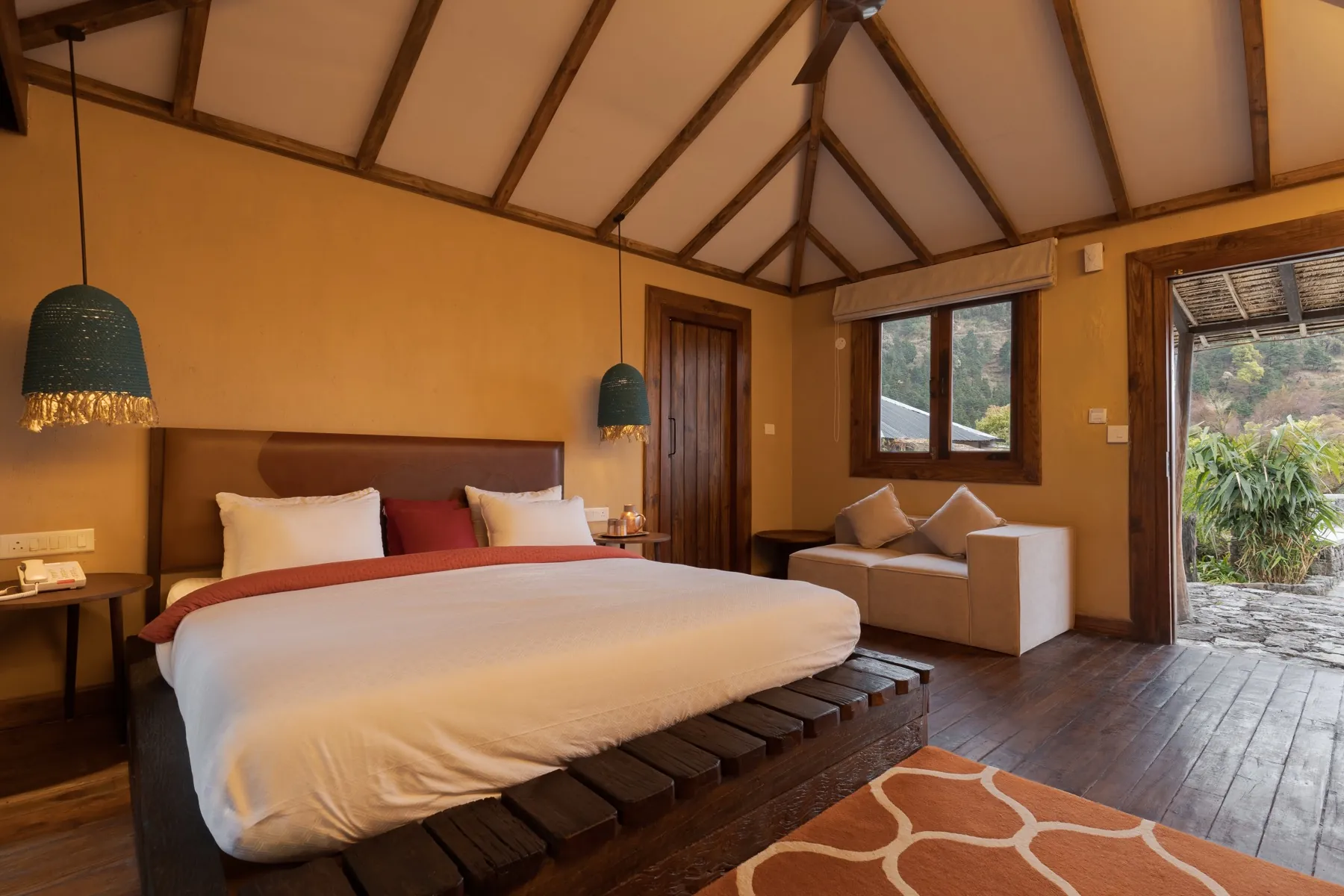 Reception and lobby at Kaansya with mountain views and warm fire