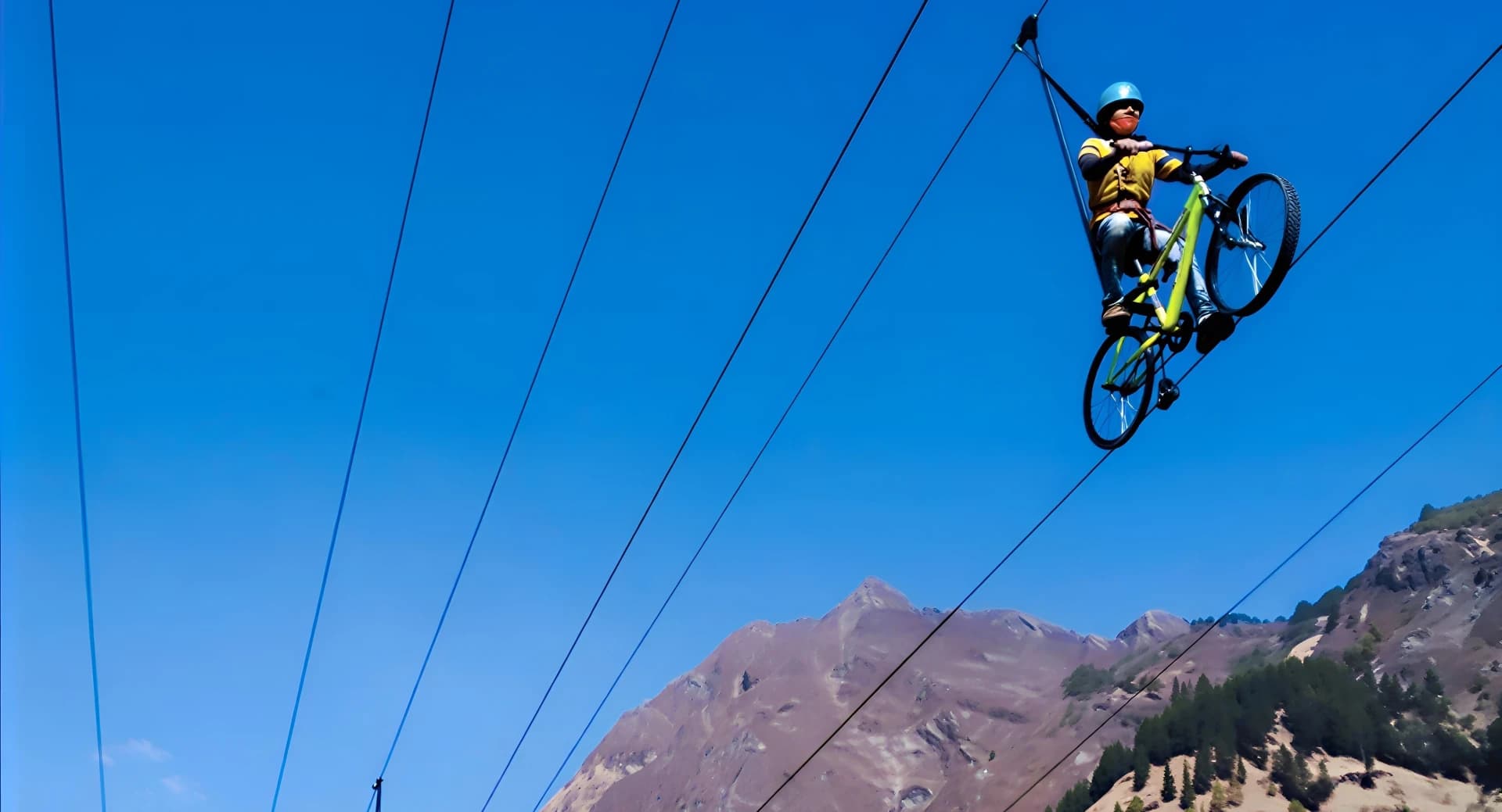 Mountain Magic Adventure Park — cycling zipline over Himalayan valley
